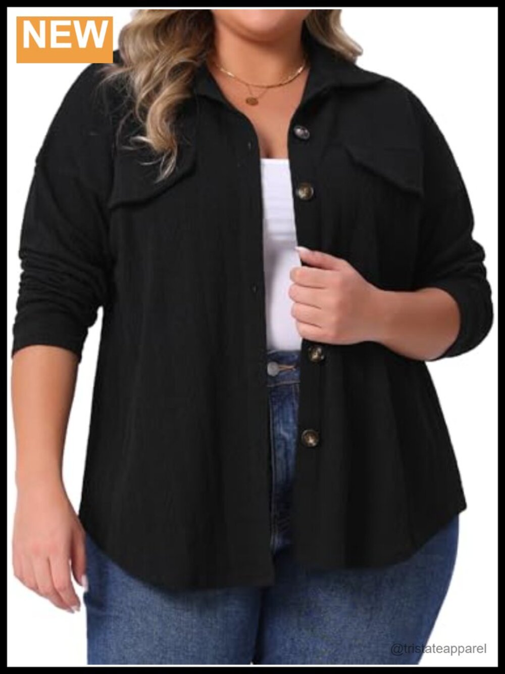 Plus Size Knit Button Down Shacket Long Sleeve Womens Casual Tunic Blouse